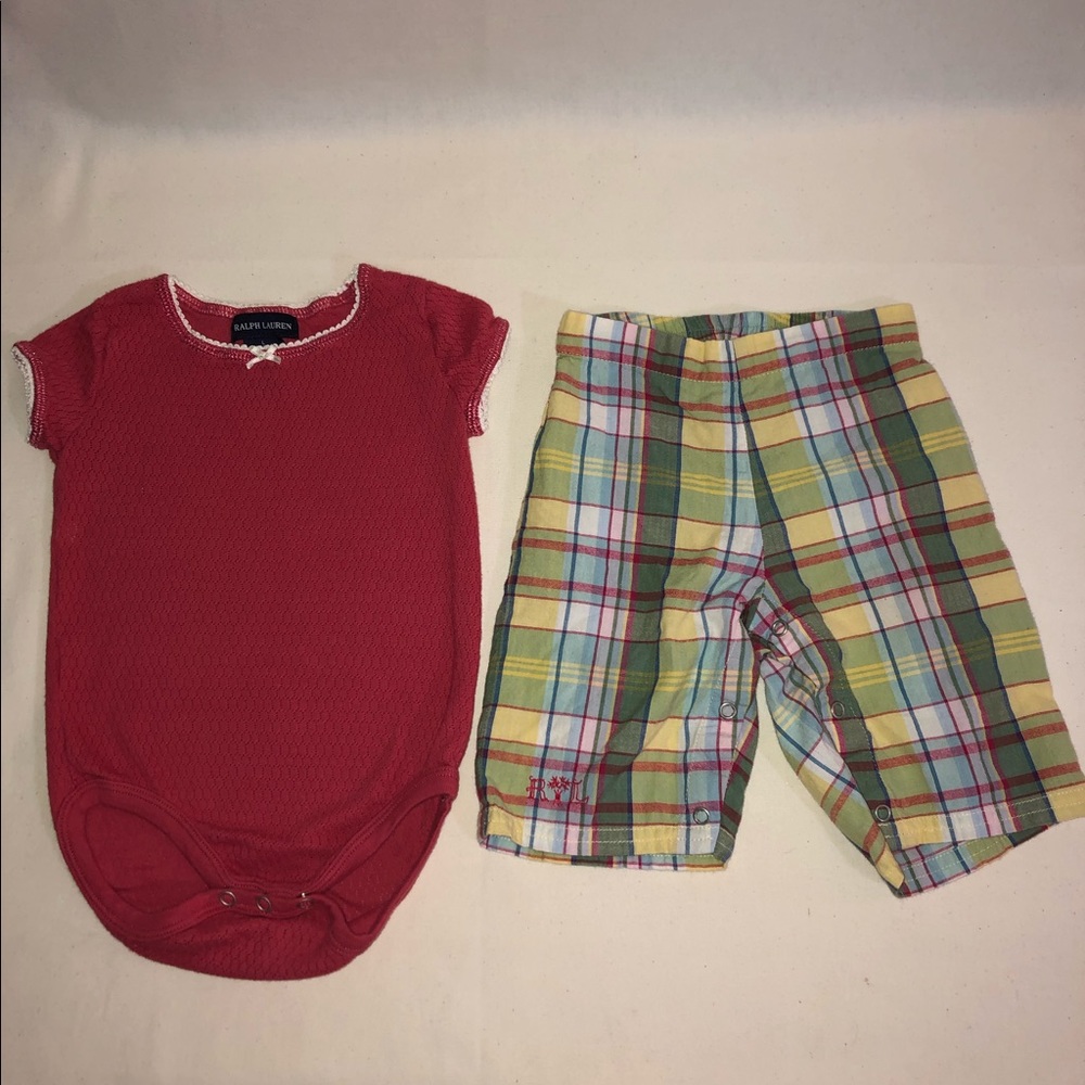 Ralph Lauren 12-18 Mo Onesie & Madras Plaid Capris